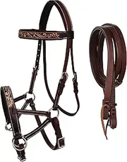CHALLENGER Horse Western Leather Bitless Sidepull Bridle Split Reins 77RS29BR