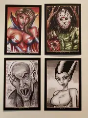 HORROR JASON NASFURATU BRIDE FRANKENSTEIN 4 Sketch Card Print Set McJunkin