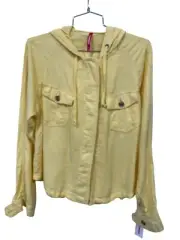Unionbay Button Front Long Sleeve Hooded Jacket Womens M Linen Blend Yellow NEW