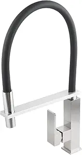 ACA International WELS Kitchen Mixer Tap Faucet Deck Mount Laundry Sink Faucet Kitchen Taps 360°Swivel Rubber Spout Black & Brushed Chrome