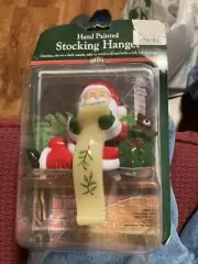 Vintage Celluloid Plastic Santa Claus Bear Christmas Stocking Holder