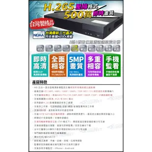 HS-HU8311 監視器 H.265 昇銳 5MP 500萬 8路 8聲 DVR 監控主機 支援同軸音頻 台灣晶片