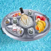 Pool Bar, 2-in-1 Drinks and Snack Holder, Inflatable Drink Holder Floating, Large Capacity Floating Coasters For Summer Swimming Pool Party Gray