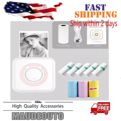 Mini Pocket Thermal Printer Bluetooth Inkless Photo Label Printing Rolls Paper