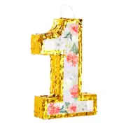 Small Gold Number 1 Pinata for 1st Birthday Party Decor, Centerpieces 16.5x11x3"