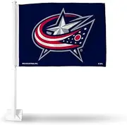 Rico Industries NHL Hockey Columbus Blue Jackets BLUE Double Sided Car Flag - 16" x 19" - Strong Pole that Hooks Onto Car/Truck/Automobile