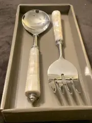 Large “Faux Pearl Inlay” Spoon And Fork