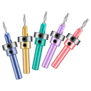 5PCS 8mm Shank HSS Precision Countersink Drill Bit Set with Adjustable Depth Stop for Woodworking Plastic Accurate Drill