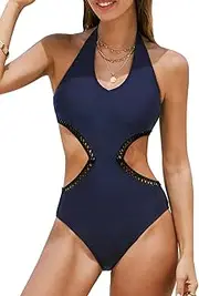 [CUPSHE] Women's V-Neck Halterneck Mesh Cutouts Monokini One Piece Swimwear Swimsuit