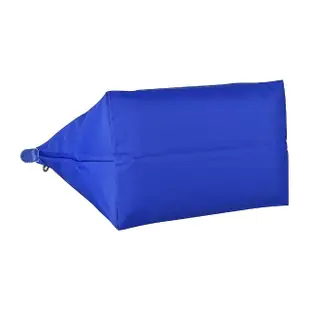 【LONGCHAMP】LONGCHAMP COLLECTION刺繡LOGO尼龍摺疊短把拉鍊手提包(中/藍x白)