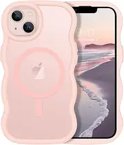 GUAGUA for iPhone 14/13 Magnetic Case, Cute Curly Wave Shape Design iPhone 13 Case Compatible with MagSafe Translucent Matte Shockproof Wavy iPhone 14/13 Phone Case 6.1'' for Girls Women, Pink