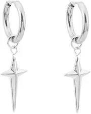 [NewZenro] Punk Cross Star Dangle Drop Huggie Small Hoop Earrings for Men Women Stainless Steel Hypoallergenic Minimalist Personalized Simple Sleeper Hinged Hoops Dangling Hanging Hip Hop Lightweight Piercing