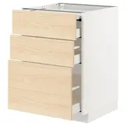 METOD / MAXIMERA bc w pull-out work surface/3drw, white/Askersund light ash effect, 60x60x80 cm