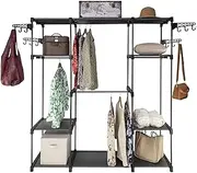 SORTI 8 Tiers Wire Shelving Clothing Garment Racks, with 4 Hanging Rods, Freestanding Portable Closet Metal Wardrobe, 4 Height adjustable side hooks, Clothes Rack, Shoe Hat Storage