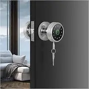 Smart Lock, Fingerprint Lock Smart Tuya Knob Door Lock Support Key Password APP Unlock Rechargeable Battery,for Bedroom Hotel Office Apartment(Silver) FANDIAO
