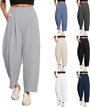 [Generic] Womens Pants Long Pants Elastic High Waisted Side Pocket Palazzo Trousers Business Work Casual Pants Elastic Waist Pants for Women Plus Size