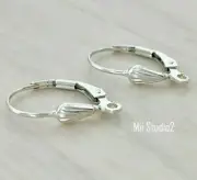 10pcs 925 Sterling Silver Sea Shell leverback earring wire lever back E09s