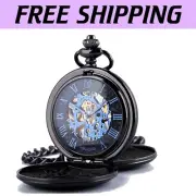 Vintage Roman Numeral Pocket Watch with Quality Cowboy Chain - Timeless Style
