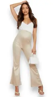 Boohoo Women’s Size 8 Maternity Leather Look Flare Legging • Elastic Waistband