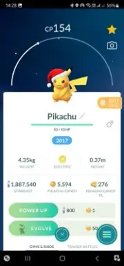 Pikachu ( Santa Hat ) ( Caught In 2017 ) Pokemon Trade Go