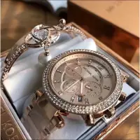 在飛比找露天拍賣優惠-出清 手錶 鑲鑽大錶盤日曆防水三眼時尚女錶mk5896 手錶