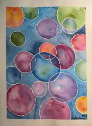 Original Abstract Watercolor Painting with geometric shapes - 10x14in - NO FRAME