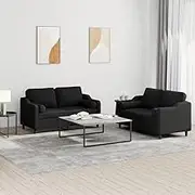 Generic 2 Piece Sofa Set with Pillows Black Fabric,3201822