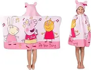 Franco Peppa Pig Kids Bath/Pool/Beach Soft Cotton Terry Hooded Towel Wrap, 24 in x 50 in, Large