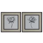 [Florabelle Living] Sketched Flowers In Black Frame With Linen Insert Set 2