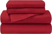Flannel Brushed Cotton Bed Sheet Set, Soft, Warm Bedding, Modern Solid Sheets, Bedroom Decor, Trellis Collection, 1 Flat Sheet, 1 Elastic Deep Pocket Fitted Sheet, 1 Pillowcase, Twin XL, Burgundy