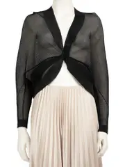 Pleats Please Black Sheer Stretchy Bolero Cardigan