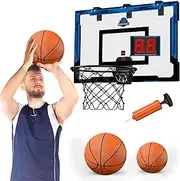 24" x 16" Large Basketball Hoop Indoor for Adults, Over The Door Basketball Hoop with Sturdy Backboard/Electronic Scoreboard, Basketball Toys Gifts Ideas for Man Kids Teens Boys Girls