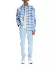 A.P.C. Surchemise Basile Plaid Button Up Shirt Men's S Blue Multi Patch Pocket