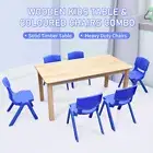 120x60cm Kids Children Playing Nursing Study Desk Wooden Table & 6 Blue Chairs
