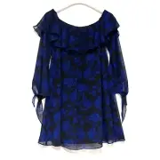 Sam Edelman Off Shoulder Dress Size 10 Medium Blue Rose Floral Ruffle WhimsiGoth
