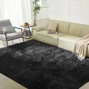Ultra Soft Rug for Living Room, 5X8 Fluffy Shag 5' x 8' (Rectangular) Black