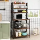 6 Layers Shelf with Strips & 10 S Hooks Microwave Oven Retro Brown Storage Rack