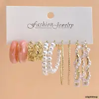 在飛比找露天拍賣優惠-Pearl Earring Set 5 pairs pink