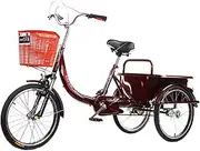 Tricycle for Adults, 20in Adult Tricycle High Carbon Steel Frame Adult Bicycle for Seniors Multiple Colors