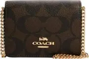 Coach NEW Mini Wallet On A Chain In Signature Canvas Brown/Black