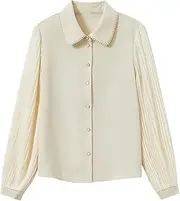 [Generic] Fashion Long Sleeve Shirt for Women Turn Down Collar Chiffon Shirt Business Office Loose Apricot Blouse