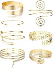 [Sanfenly] 7 Pcs Arm Cuff Upper Arm Band Cuff Bracelet Minimalist Simple Coil Bangle for Women Open Armlets Armband Silver Gold Adjustable Armband Set