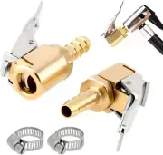 2 Tire Brass Air Chuck Nozzle Locking w Clamps Inflator Adapter w Barb Connector