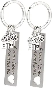 [AKOOSY] 2pcs Key Chain Home Decor Houses Keychains Decorative Ladies Home Keychain House Warming First Rings Our Bow Cute Keychain Decoration Homeowners Welcome Silver Stainless Steel