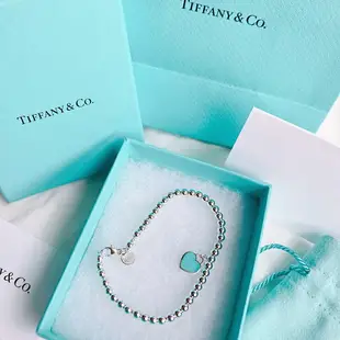 美國百分百【全新真品】Tiffany & Co. 串珠手鍊 女 手環 琺瑯愛心 純銀 專櫃禮盒 蒂芬妮綠 BC44