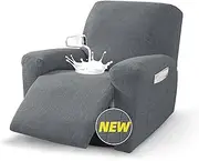 [MAXIJIN] Waterproof Recliner Chair Covers 3 Pieces Recliner Cover That Stay in Place, Washable Lazy Boy Recliner Slipcovers with Pockets Reclining Protector for Pet, Kids (Recliner, Light Gray)