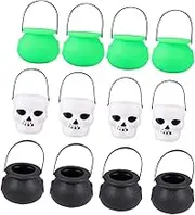 HEALEEP 12pcs Halloween Candy Buckets Portable Candy Storage Containers Black Material for Parties Trick Treating and Festive Celebrations