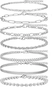 [BGTY] Layered Ankle Bracelets for Women, Gold and Silver Chain Link Anklets Set, Beach Jewelry, Waterproof Anklet Chains