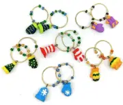Winter Themed Hats Mittens Wine Glass Charm Markers Multi-colored SET OF 6