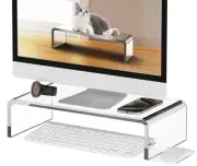 Clear Acrylic Monitor Stand Riser 1 Tier, 4 Inches High Clear Computer Desk O...